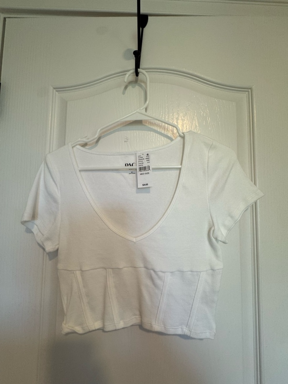 PacSun White V-Neck Ribbed Crop Tee